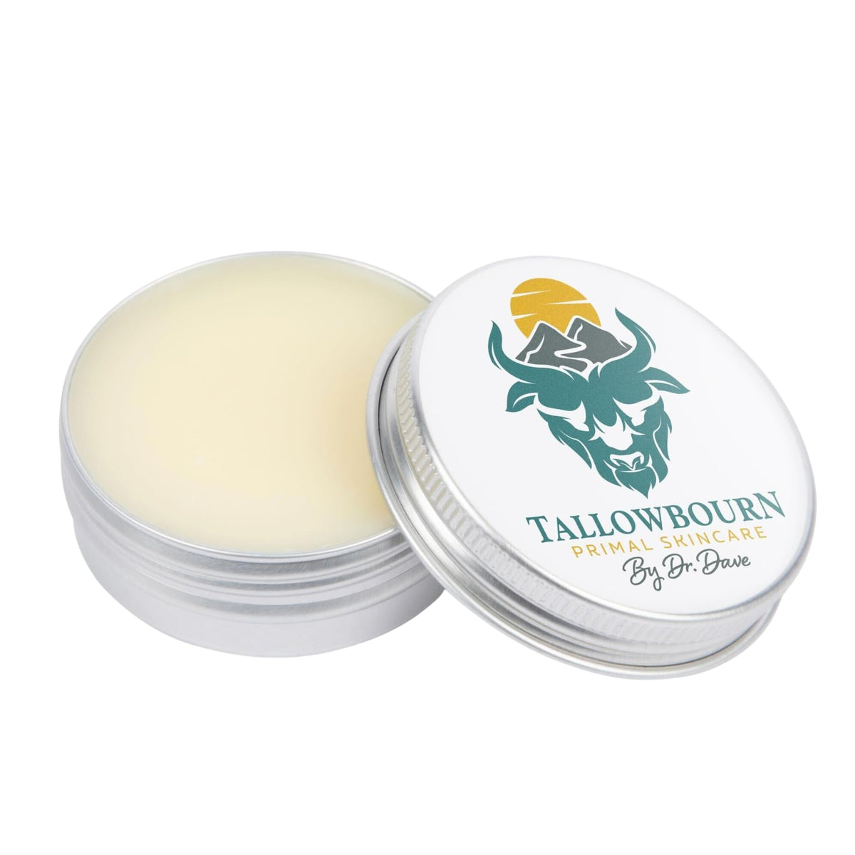 Tallowbourn grass-fed beef tallow balm jar closeup for nourished dry skin.