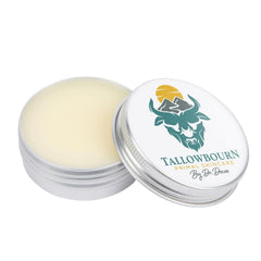 Tallowbourn grass-fed beef tallow balm jar closeup for nourished dry skin.