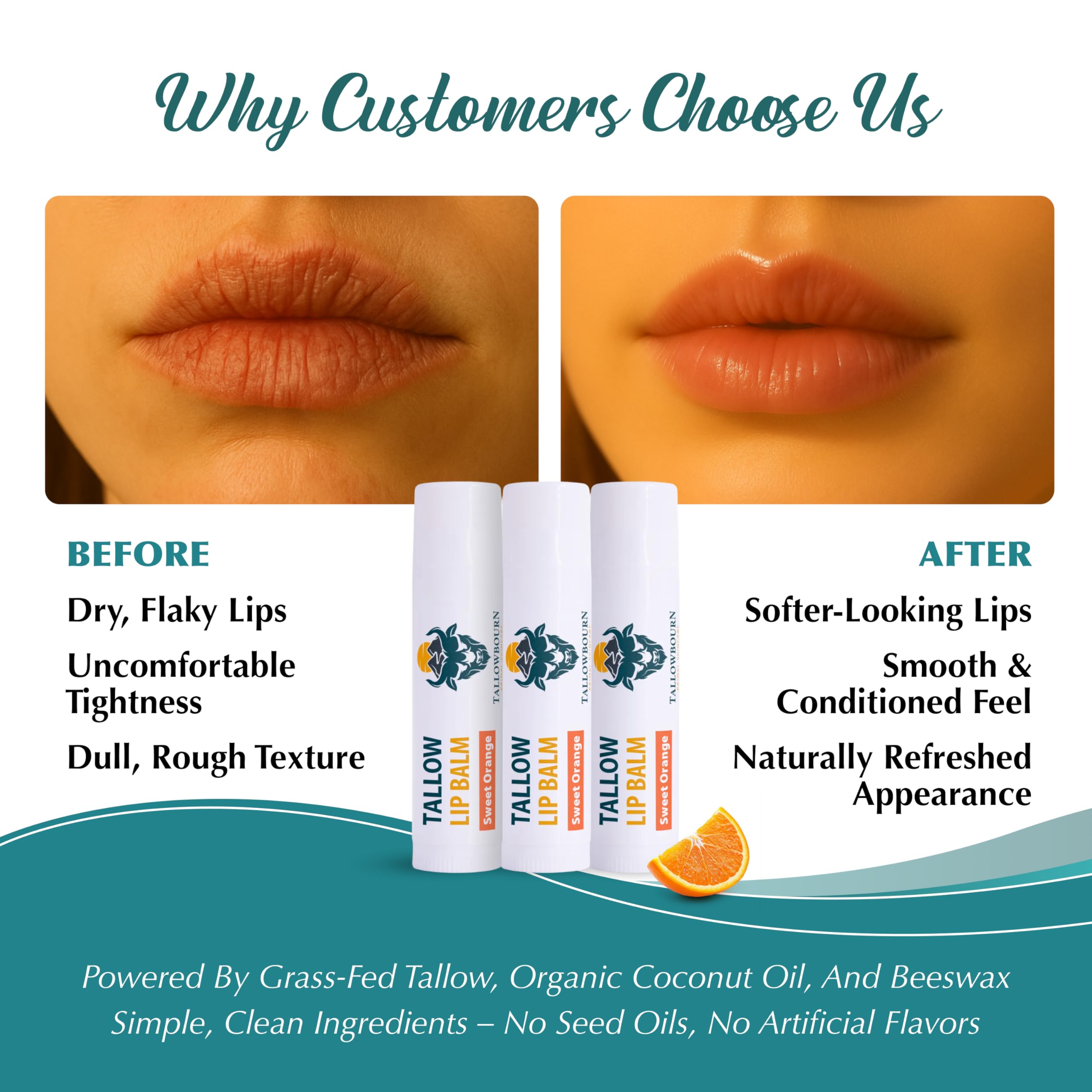 Tallowbourn organic coconut oil close-up signaling all-natural, gentle lip care.