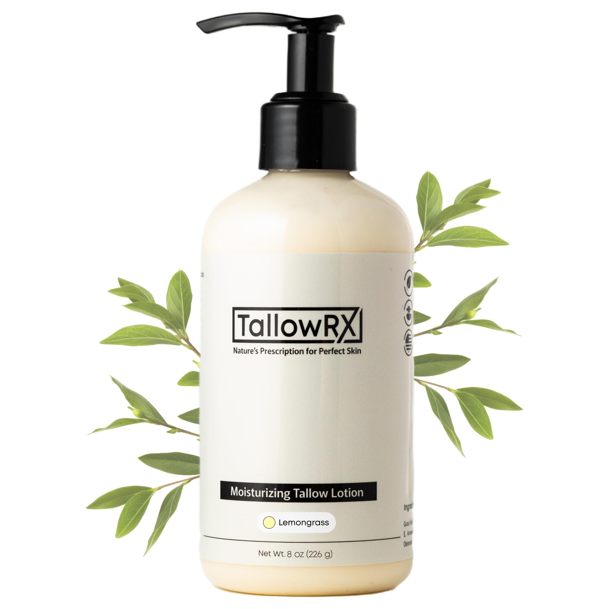 TALLOWRX Tallow Body Lotion bottle front with lemongrass for daily hydration