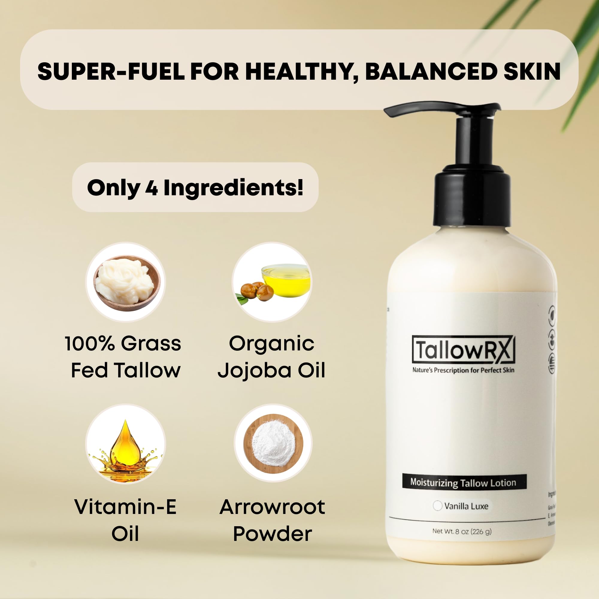 TALLOWRX lotion with jojoba oil close-up highlights soothing, non-greasy feel