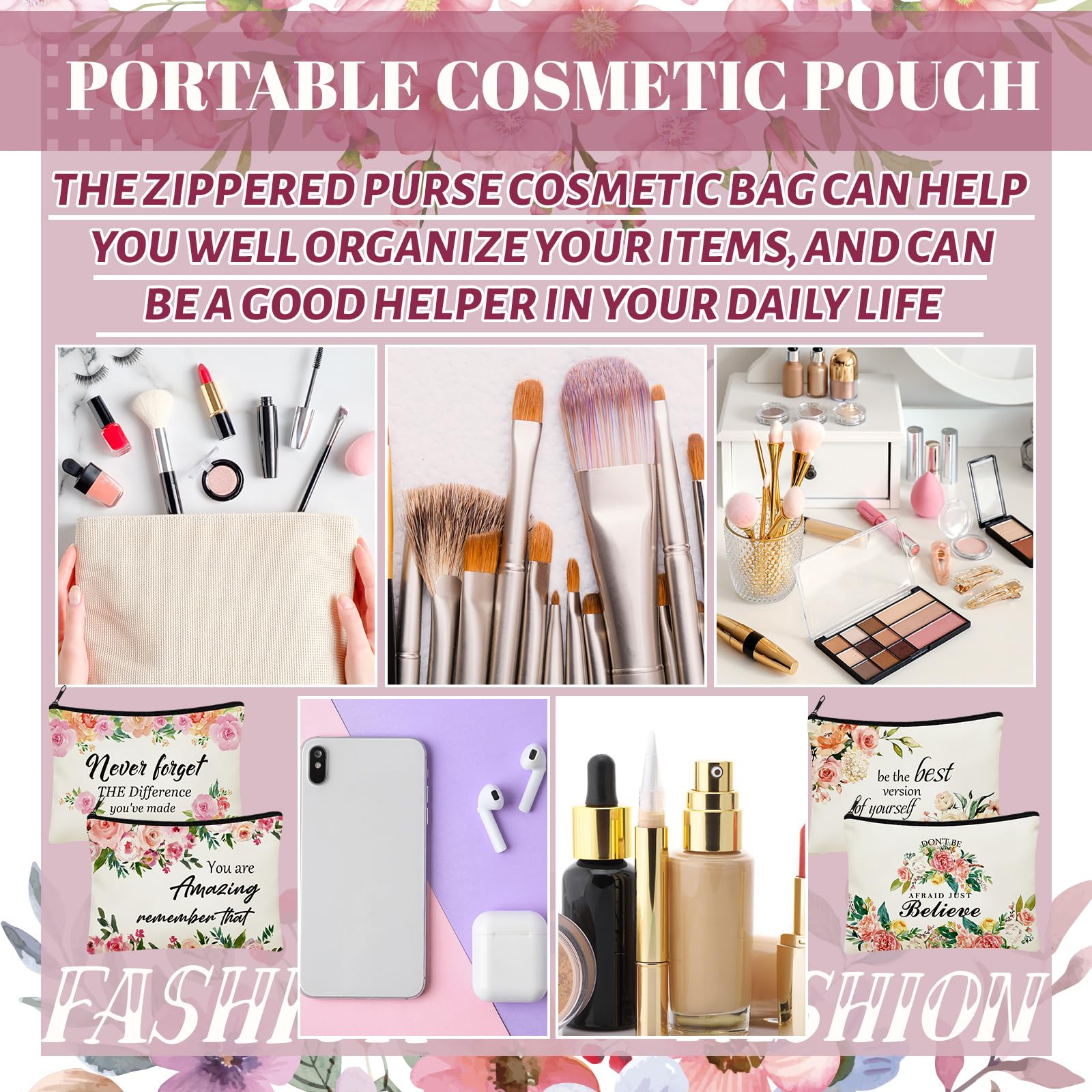 Talltalk flower-themed washable makeup bag for long-term use.