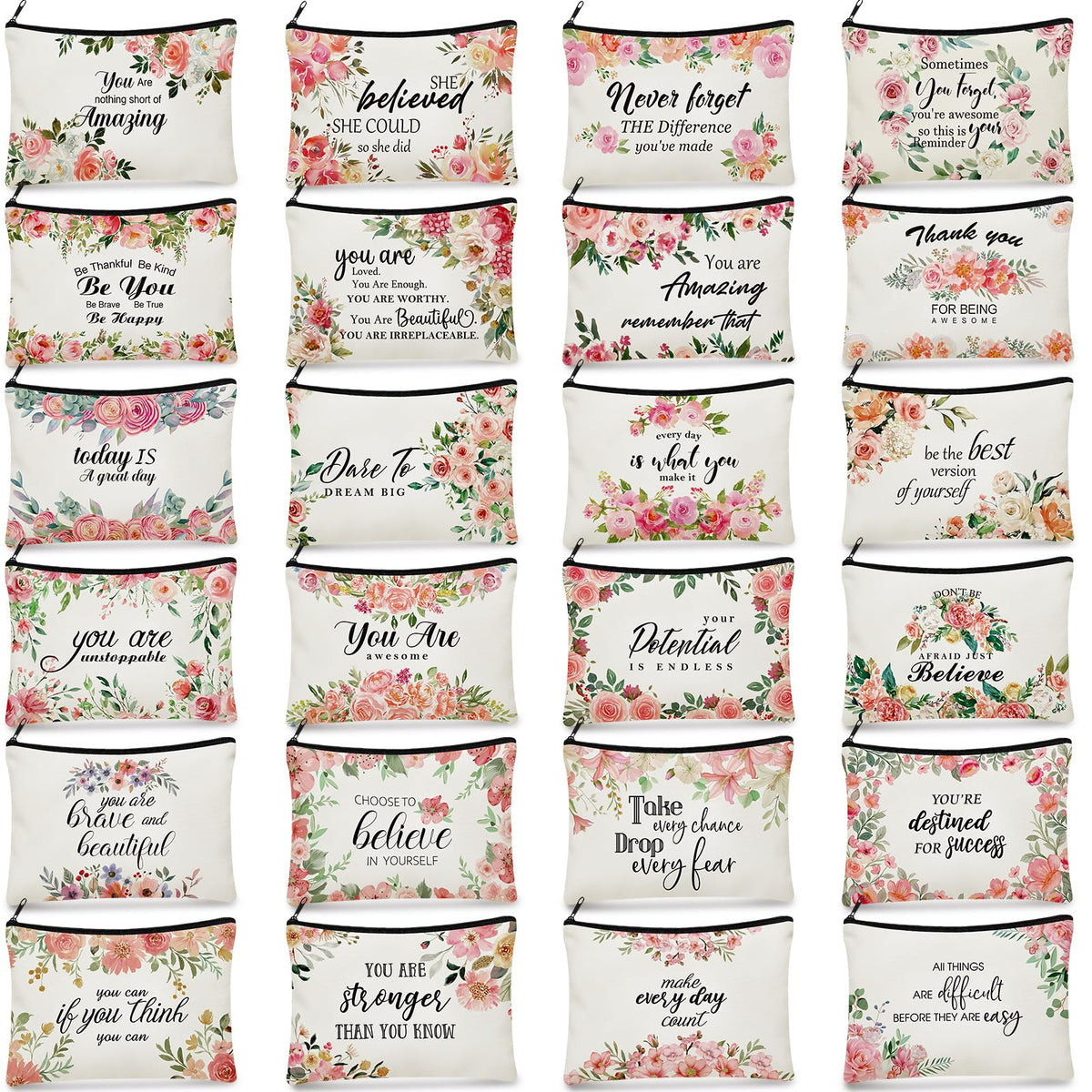Talltalk pink flower pattern makeup bag for travel organization.