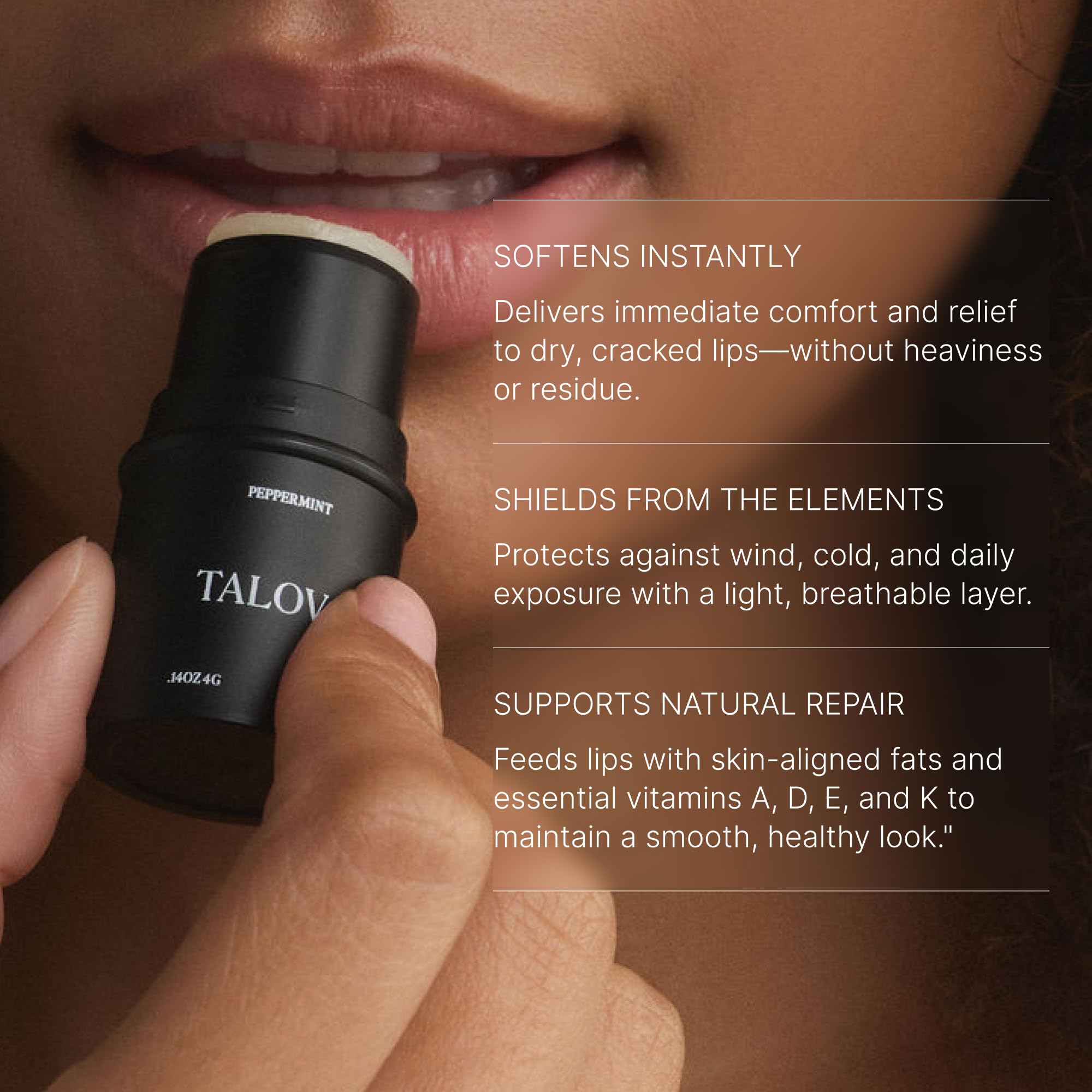TALOVA overnight moisturizer swatch demonstrates smoothing texture on lips.