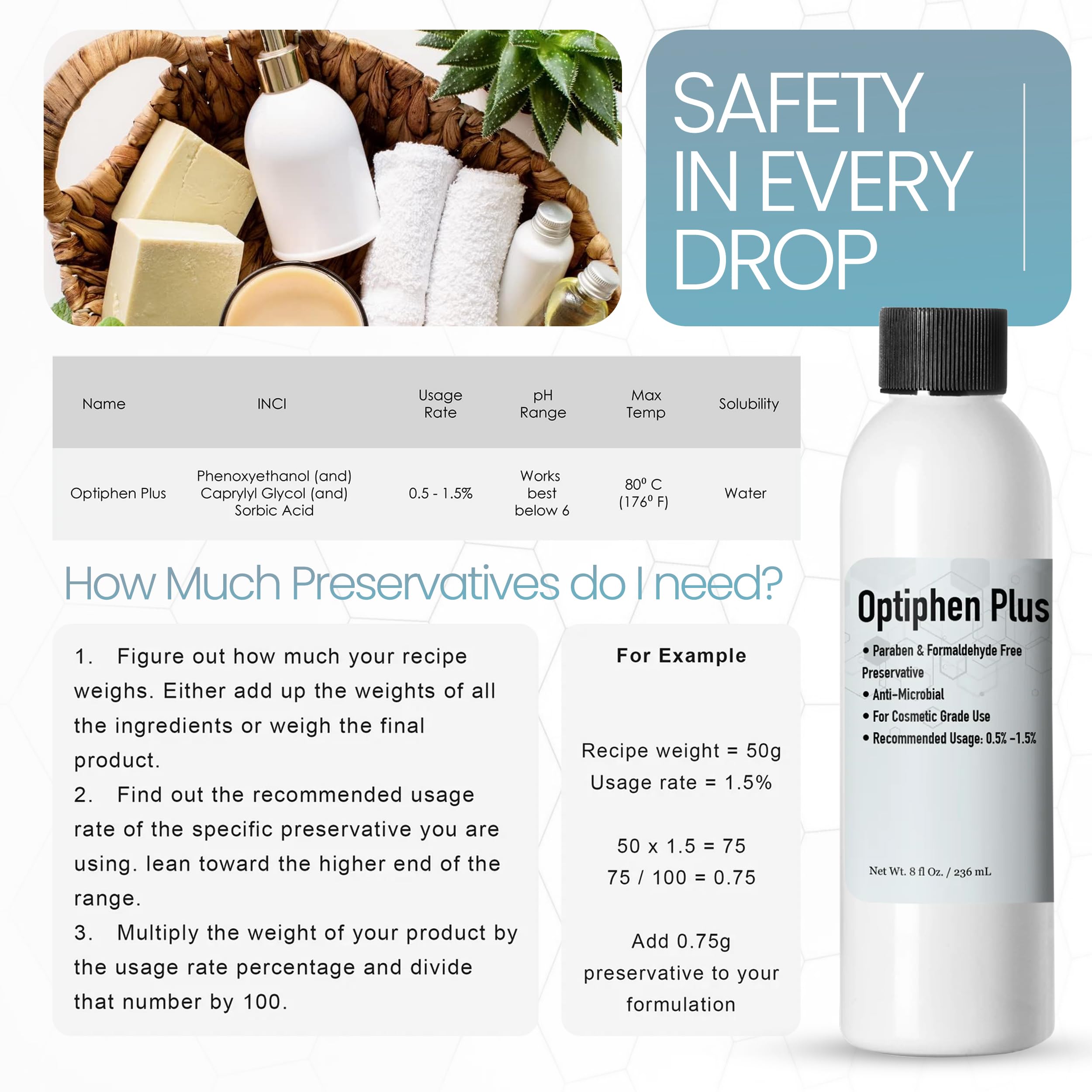 Talsen Optiphen Plus open cap for easy small-batch preservation.