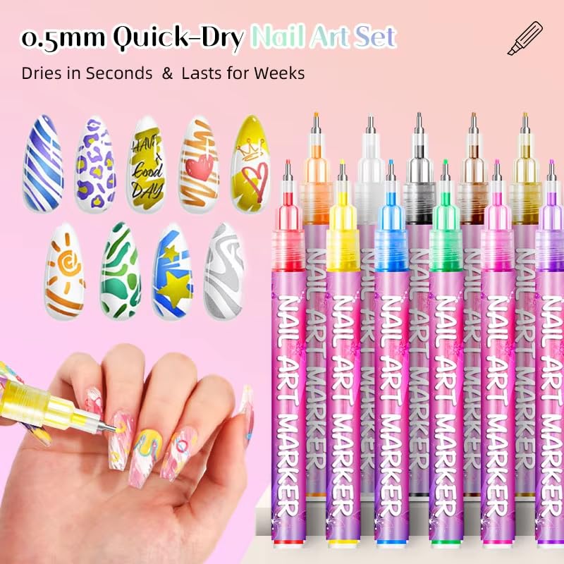 Talzpro nail art designs with dots and lines for versatile DIY looks.