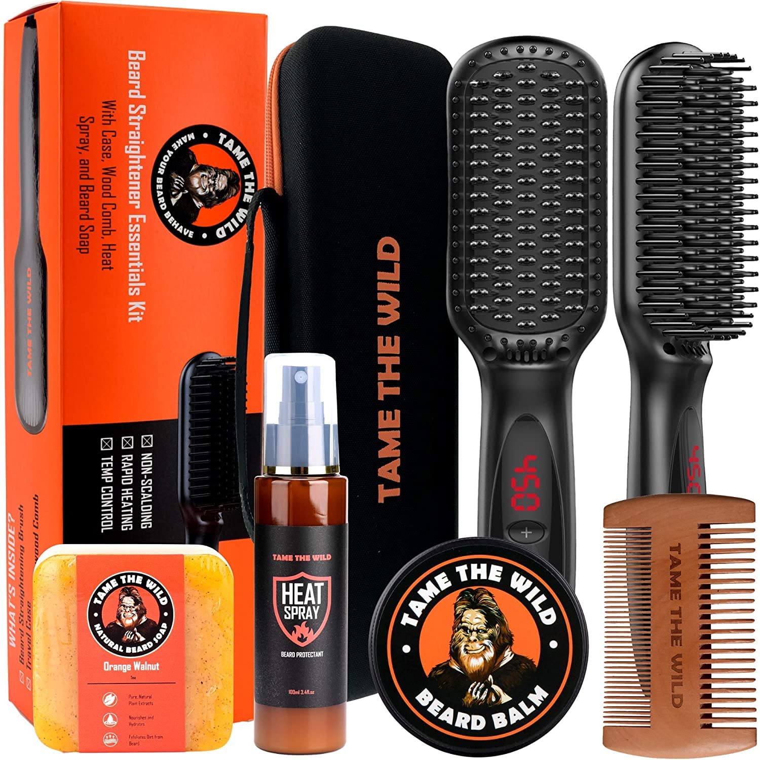 Tame The Wild Pro Beard Grooming Kit beard brush demonstrates precise styling for a polished look.