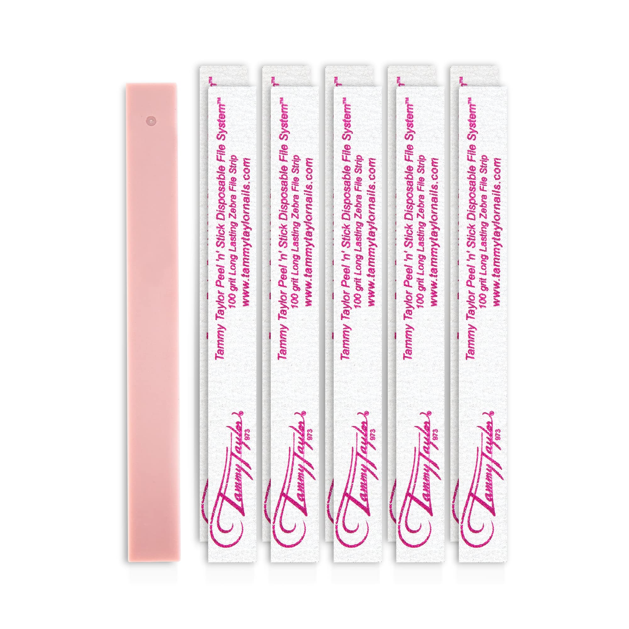 Tammy Taylor 100 grit acrylic nail file with peelable strips for quick manicure prep.