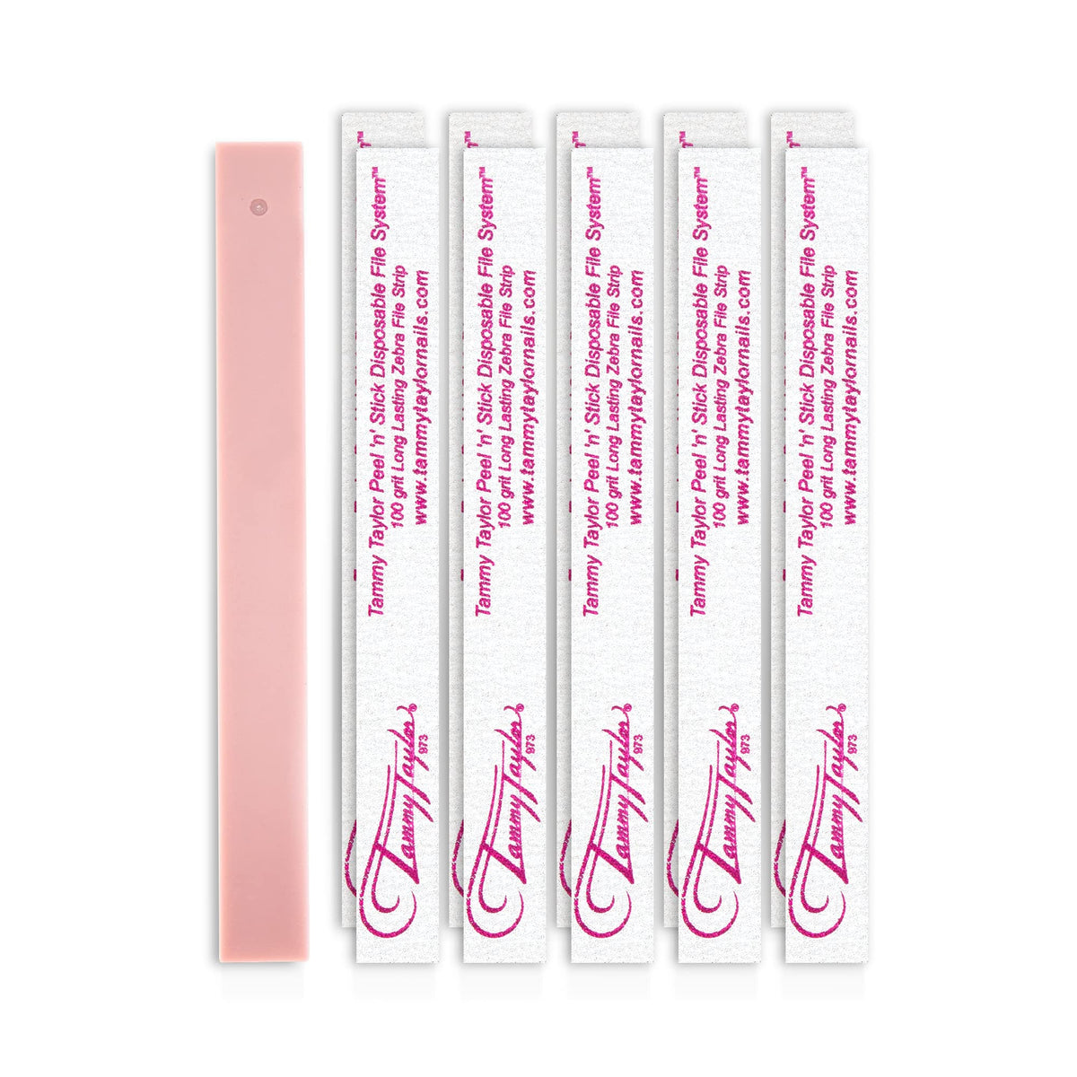 Tammy Taylor 100 grit acrylic nail file with peelable strips for quick manicure prep.