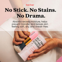 Tan Fan setting brush shows precise, streak-free application for flawless results.