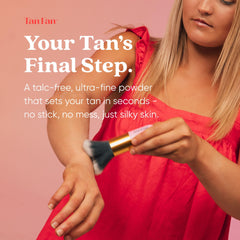 Tan Fan shaker bottle highlights mess-free mixing and even powder distribution.