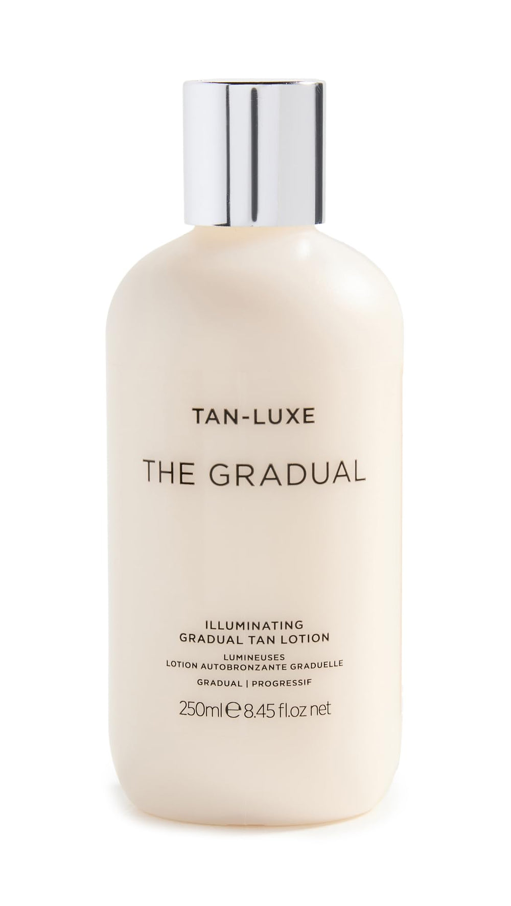 Tan-Luxe Gradual glow bottle demonstrates buildable, natural color