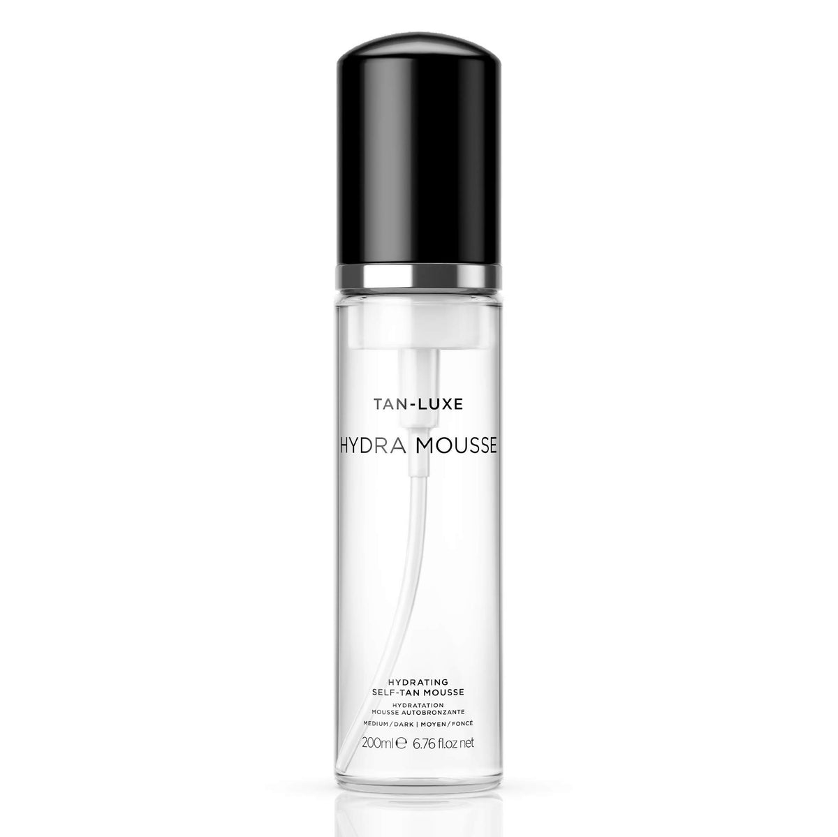 TAN-LUXE Hydra Mousse bottle shows easy, natural self-tan application