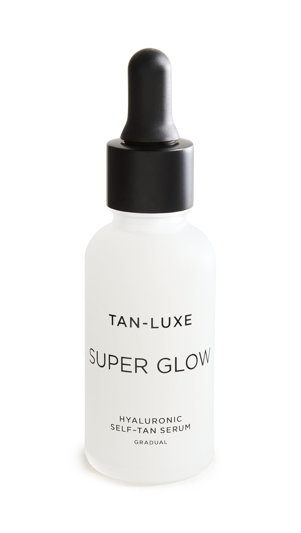 TAN-LUXE Super Glow serum bottle highlights hydrating self-tan benefits for radiant skin