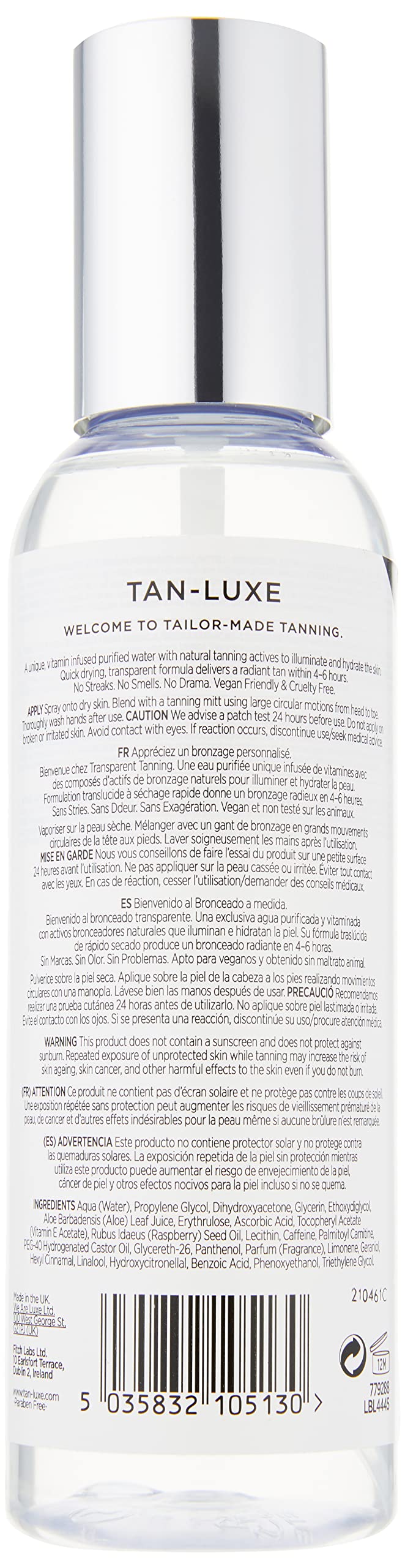 TAN-LUXE The Water ultra-fine mist delivering mess-free, even coverage.