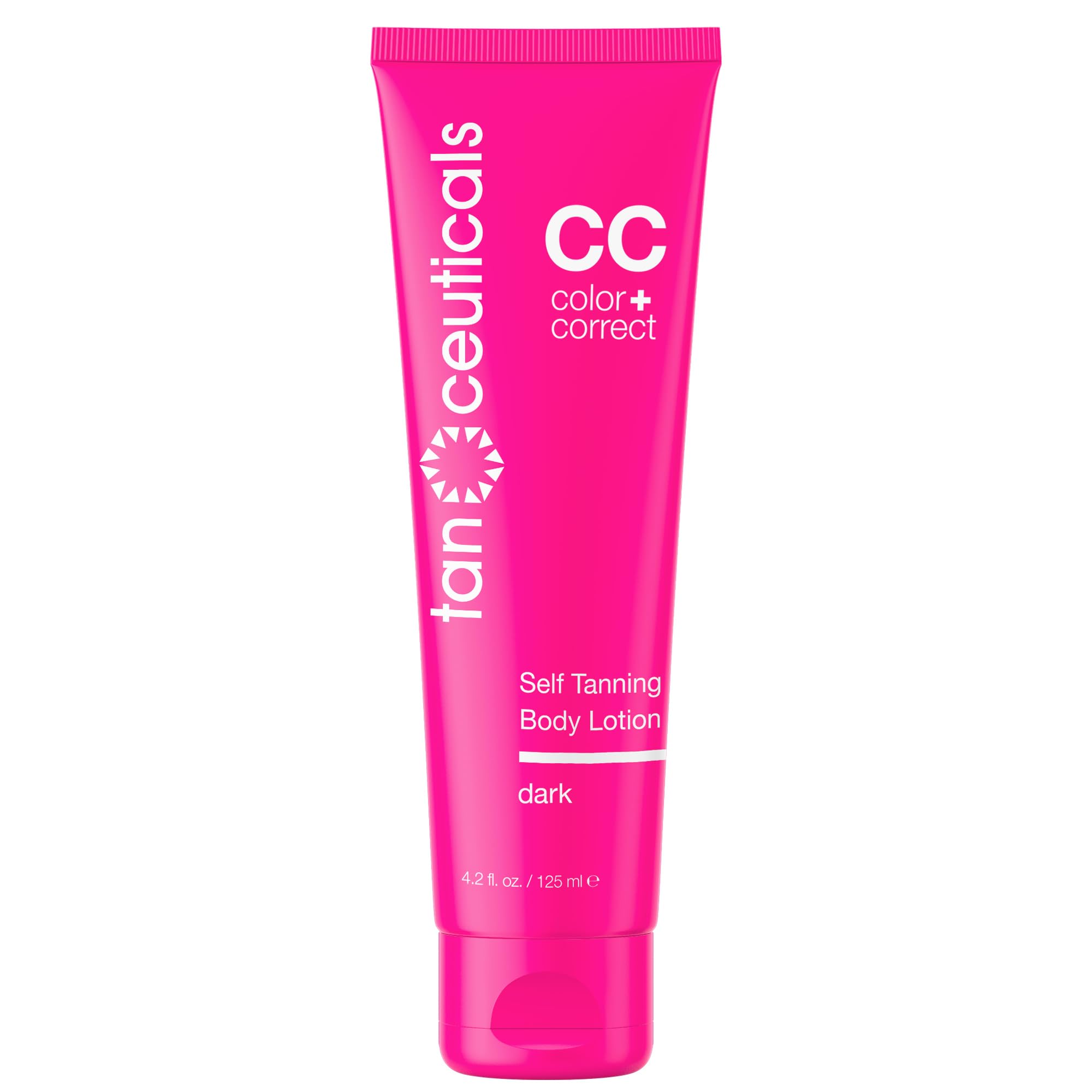 Tanceuticals Self Tanner Dark bottle closeup showing streak-free bronze glow