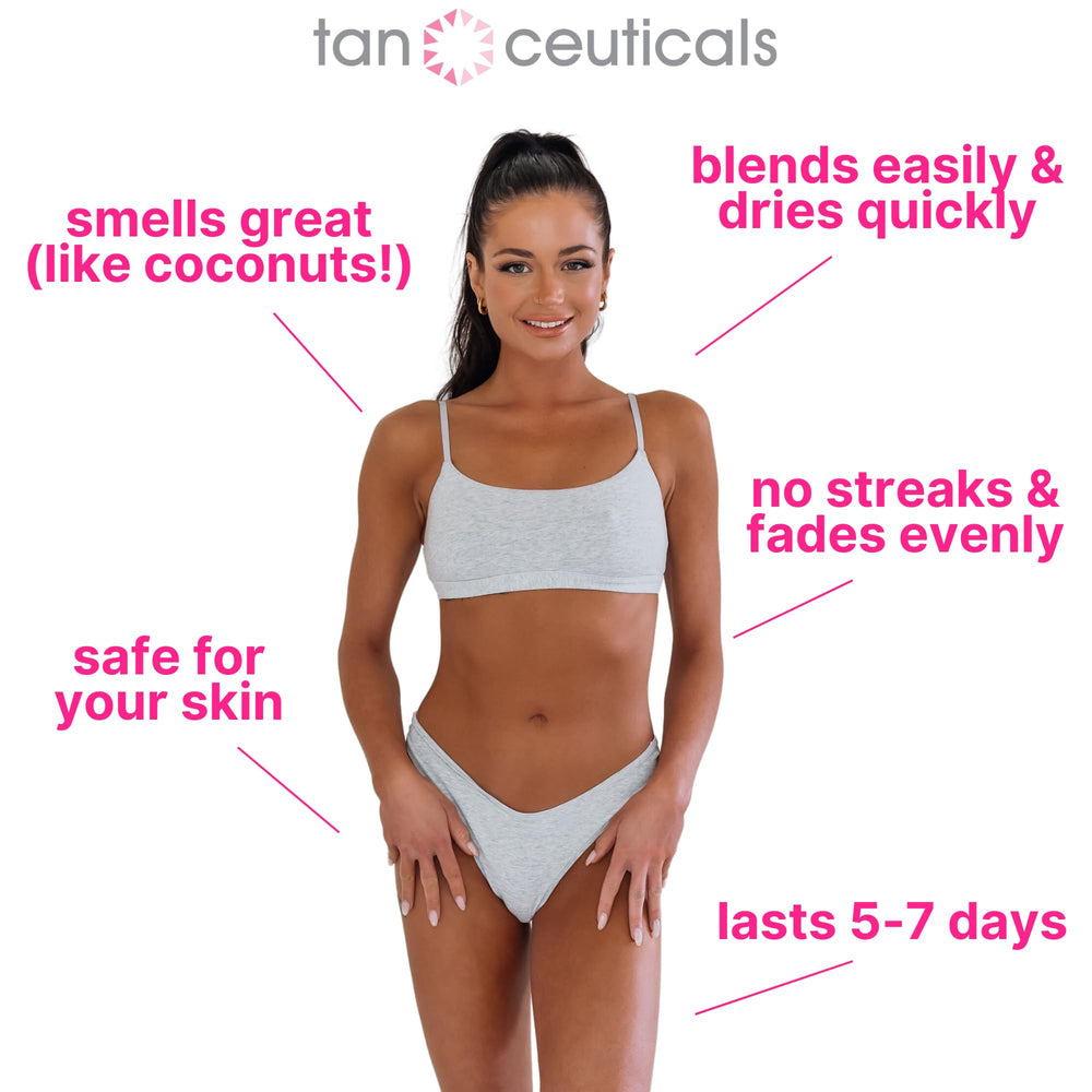 Tanceuticals Self Tanner Dark color swatches demonstrate buildable bronze for different tones