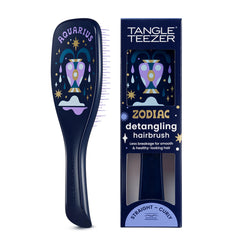 Tangle Teezer Aquarius Zodiac detangler on wet hair for knot-free styling.