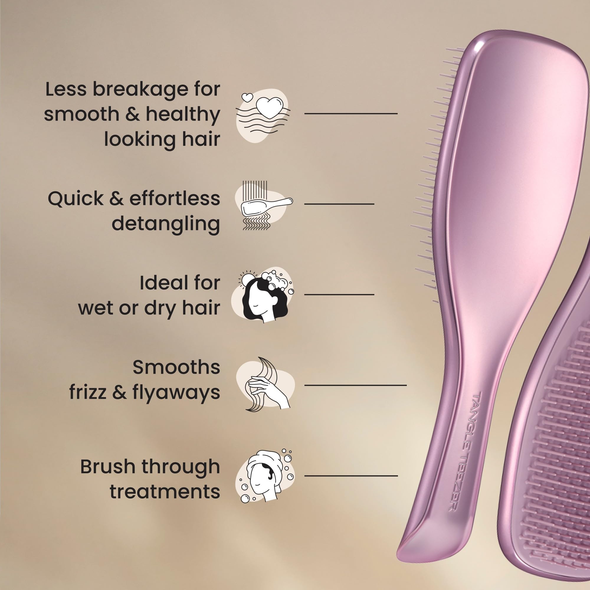 Tangle Teezer Chrome shower-friendly design supports conditioner distribution