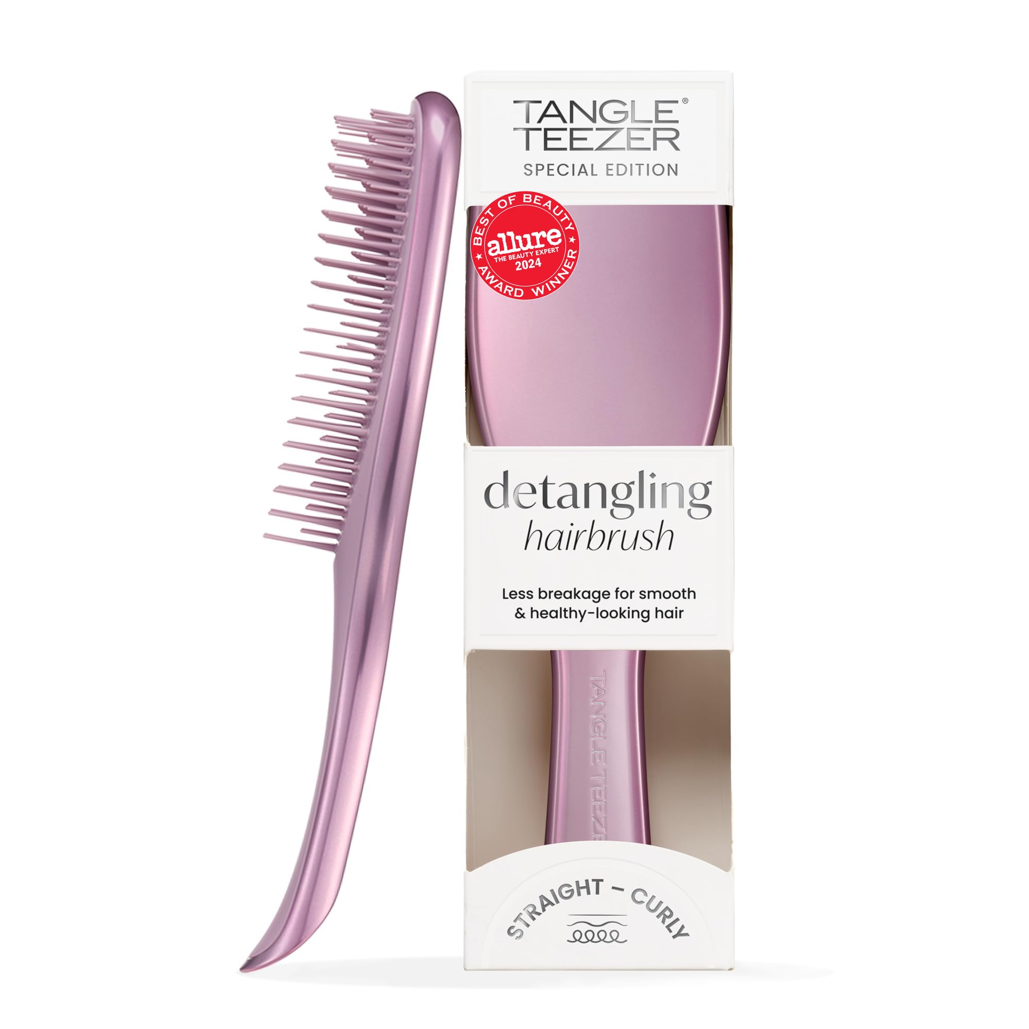 Tangle Teezer Chrome Ultimate Detangler Brush close-up highlights chrome finish for gentle detangling