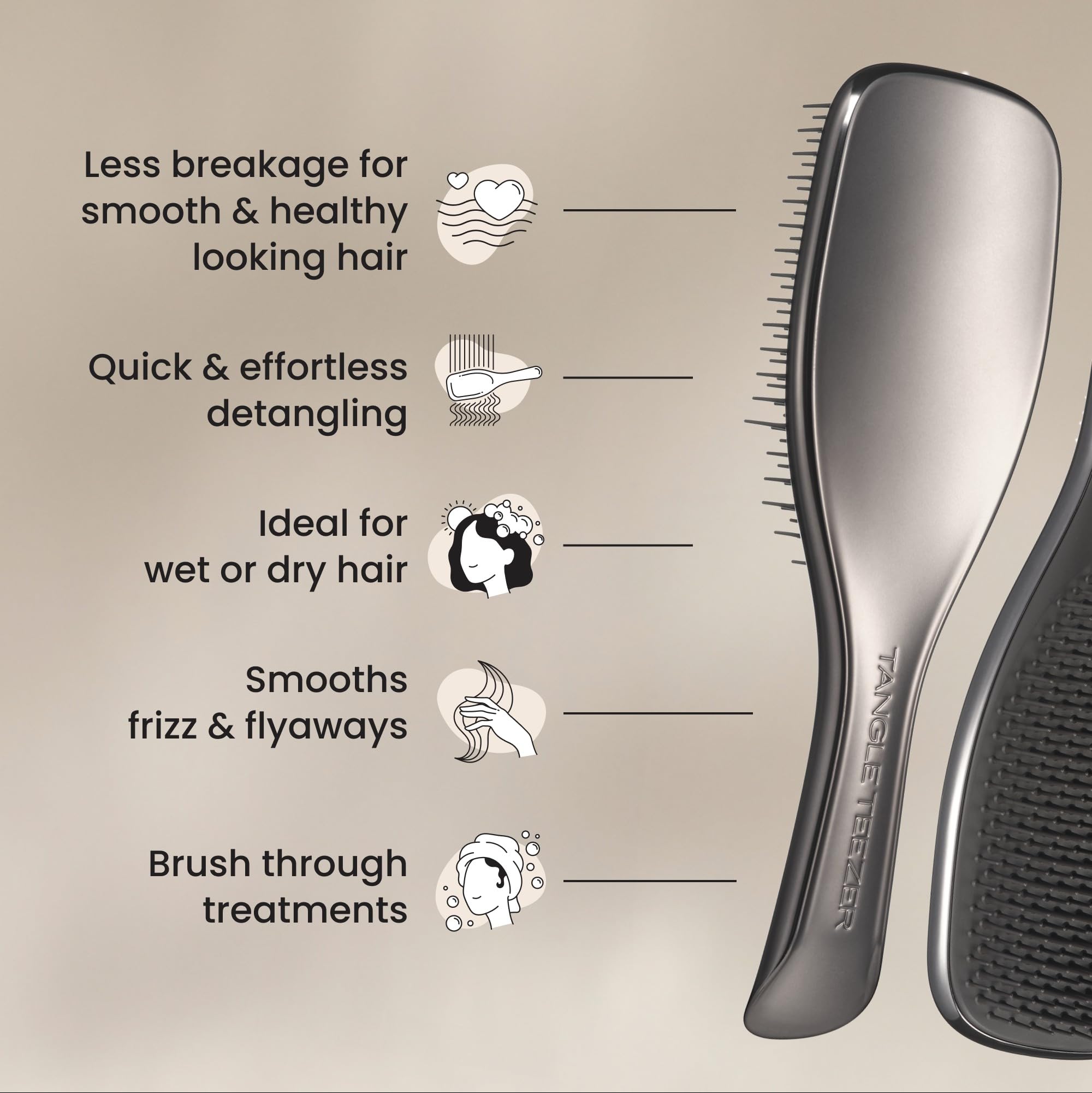 Tangle Teezer Chrome Ultimate Detangler smoothing curly hair with minimal tugging