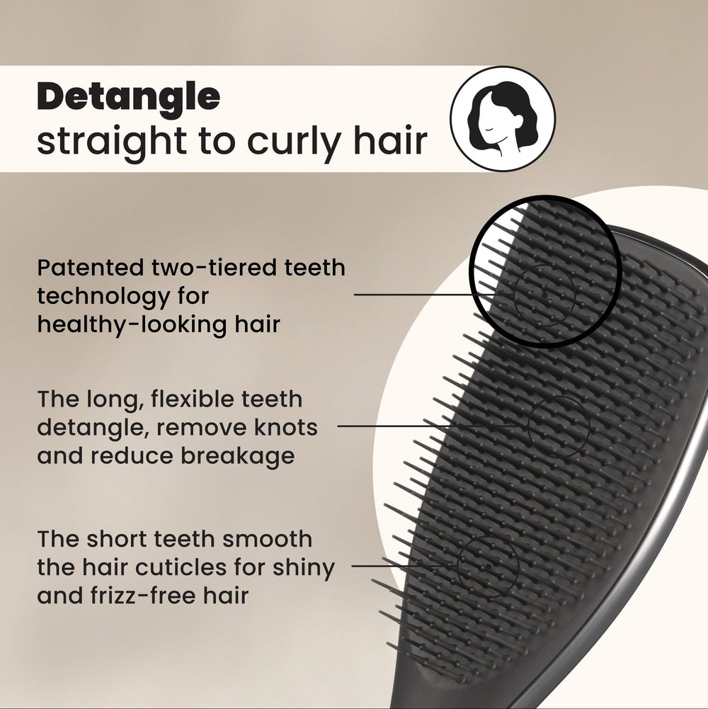 Tangle Teezer Chrome Ultimate Detangler short-teeth close-up smoothing the cuticle