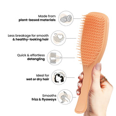 Tangle Teezer detangler brush for wet-use in shower with even product distribution.