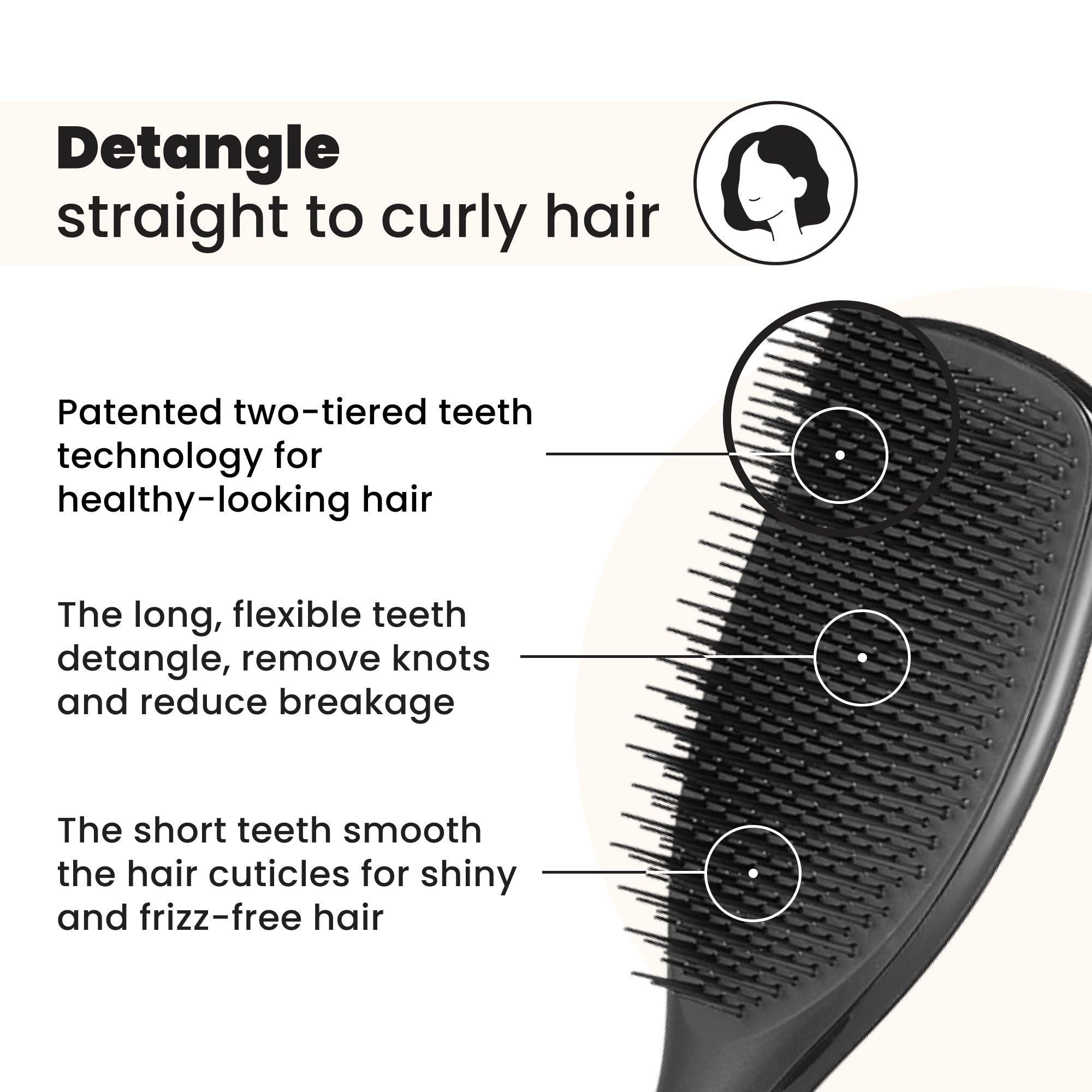 Tangle Teezer Large Ultimate Detangler two-tier teeth reduce breakage on all hair types