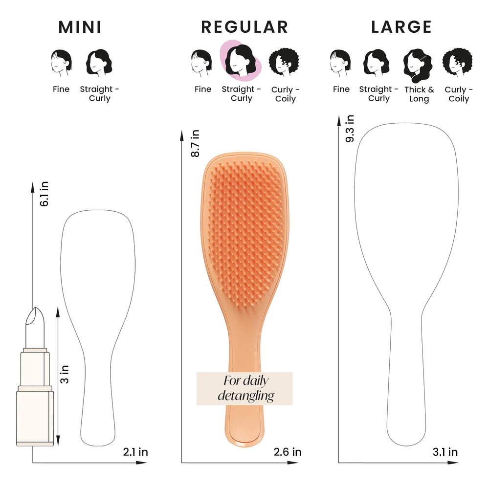 Tangle Teezer orange detangler brush with product in hand for conditioning and styling.