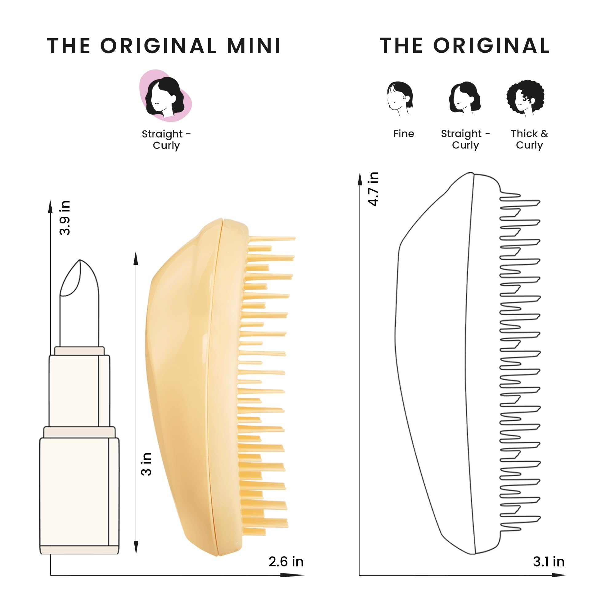 Tangle Teezer Original Detangler buttercup-yellow packaging-friendly design stays neat in bags.