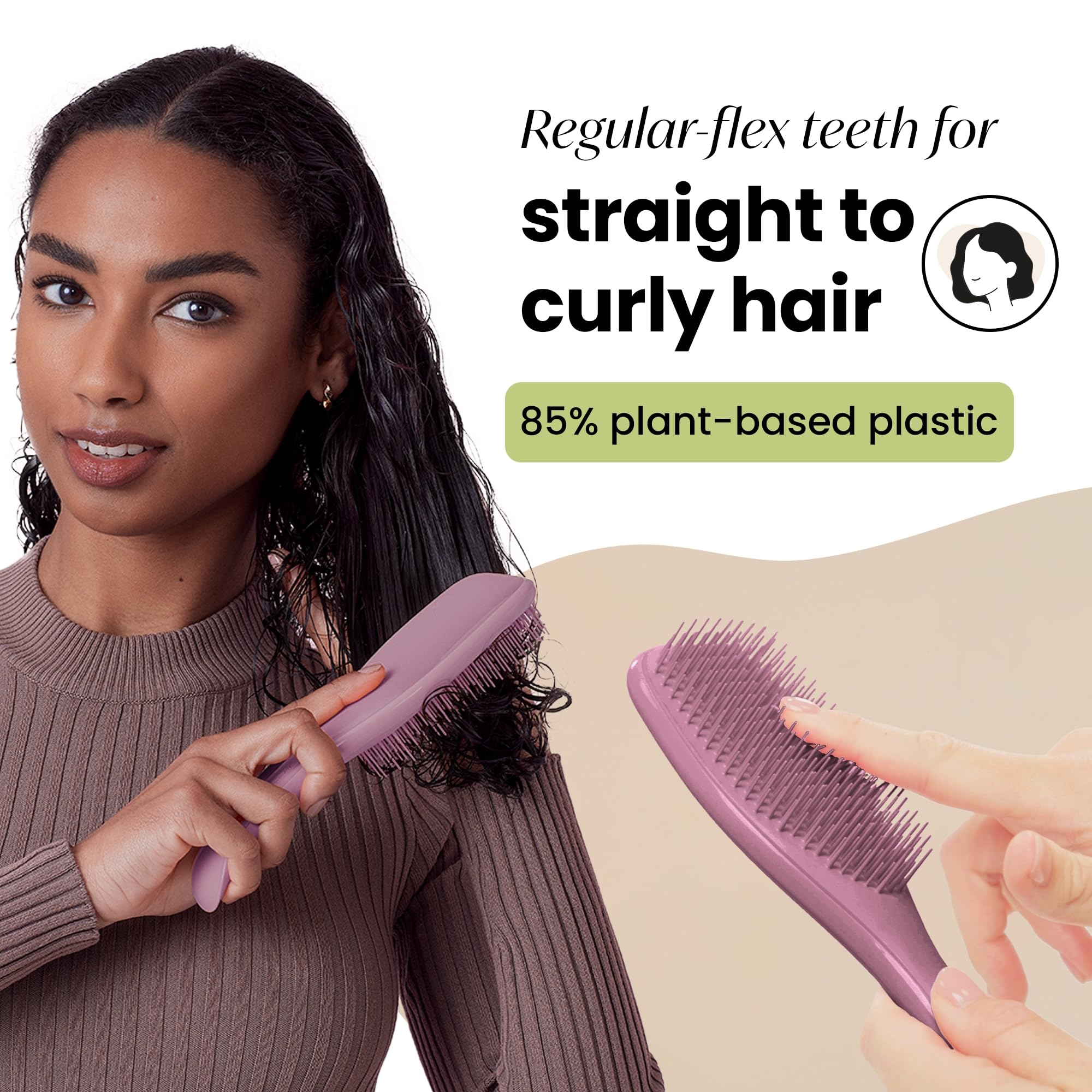Tangle Teezer Plant-Based Ultimate Detangler Brush knot-free result on various textures.