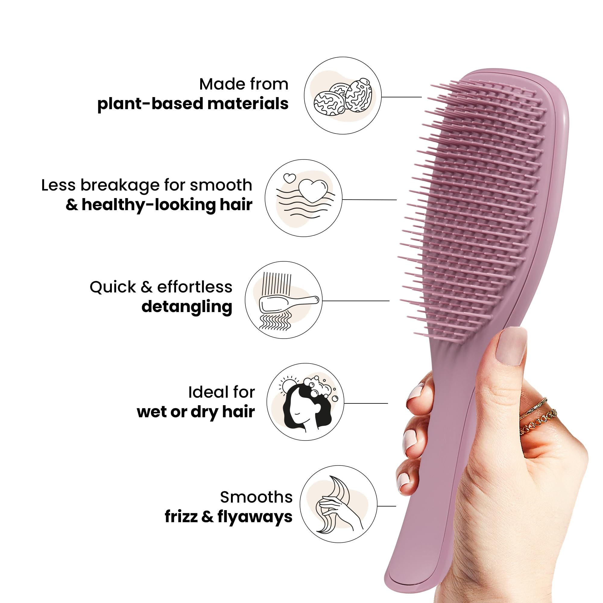 Tangle Teezer Plant-Based Ultimate Detangler Brush closeup shows flexible long teeth for detangling.