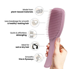 Tangle Teezer Plant-Based Ultimate Detangler Brush closeup shows flexible long teeth for detangling.
