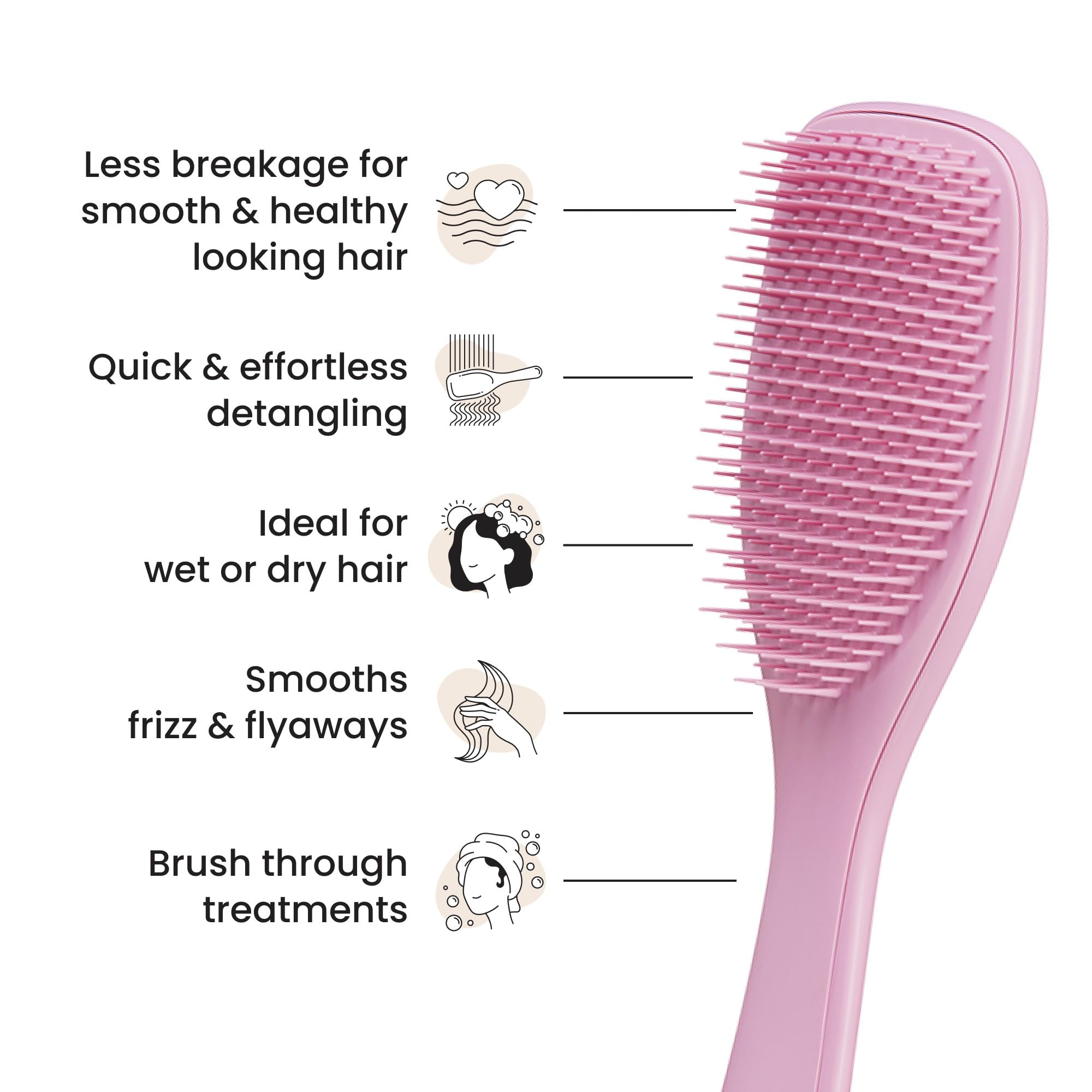 Tangle Teezer Rosebud edition hairbrush in shower use promotes even product distribution.