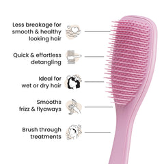 Tangle Teezer Rosebud edition hairbrush in shower use promotes even product distribution.