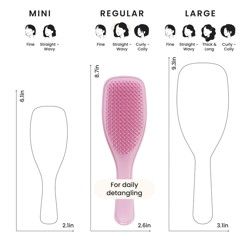 Tangle Teezer long teeth detangle knots while short teeth smooth frizz-prone hair.