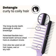 Tangle Teezer two-sided comb lilac, quick detangling with long firm teeth