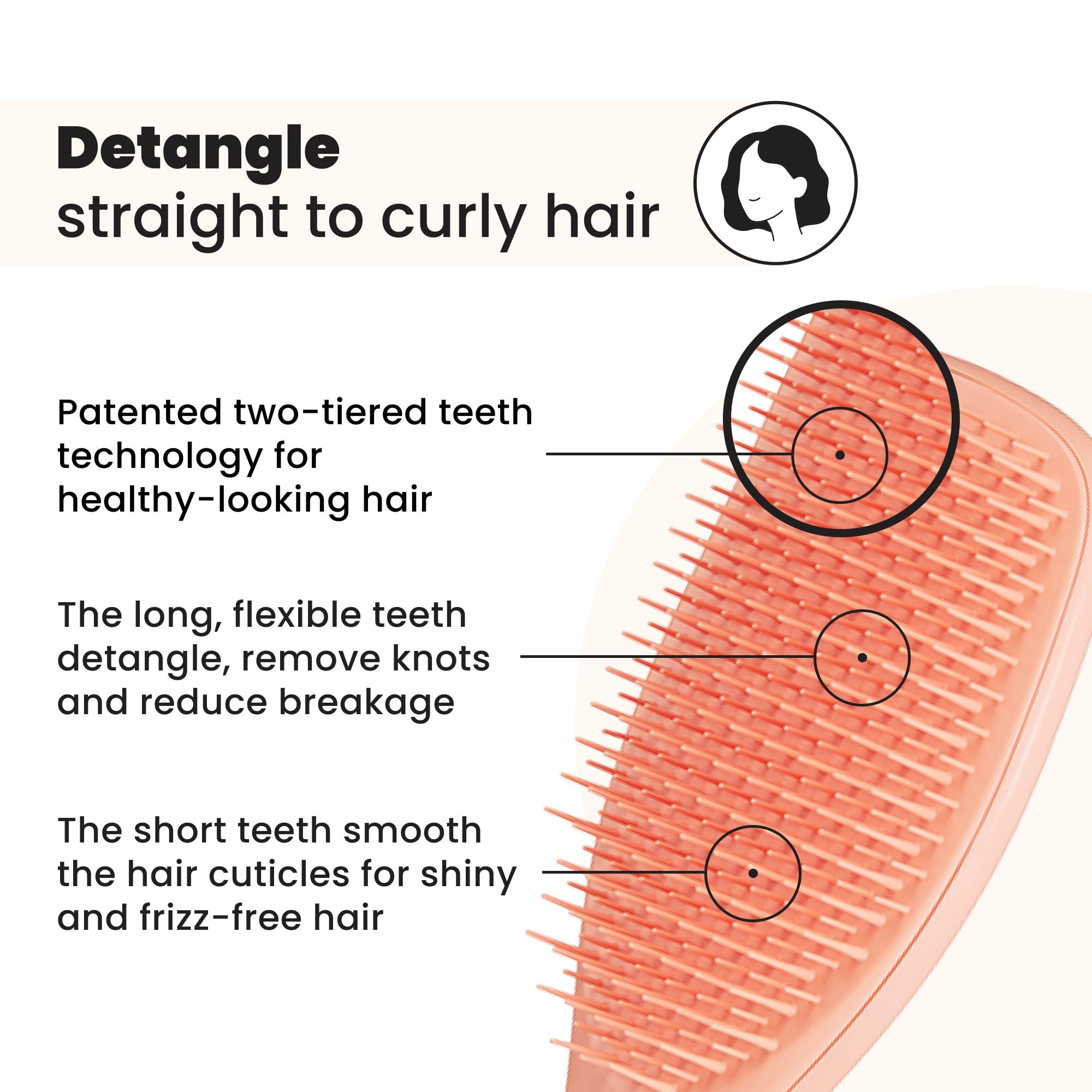 Tangle Teezer Ultimate Detangler Brush close-up long teeth for gentler detangling