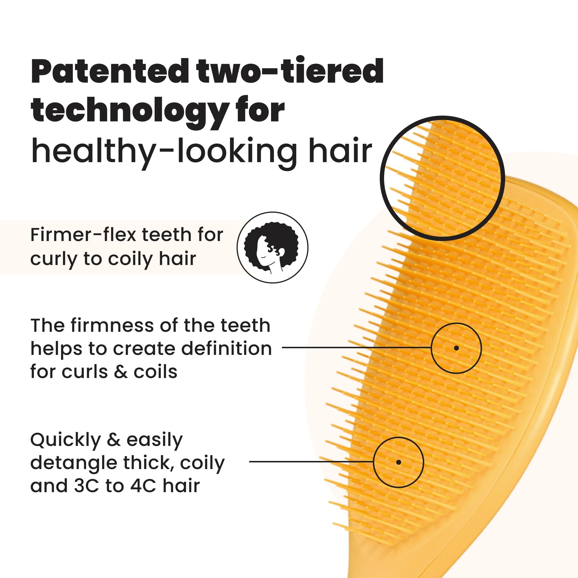 Tangle Teezer teeth-detail close-up showing two-tiered design for detangling curls