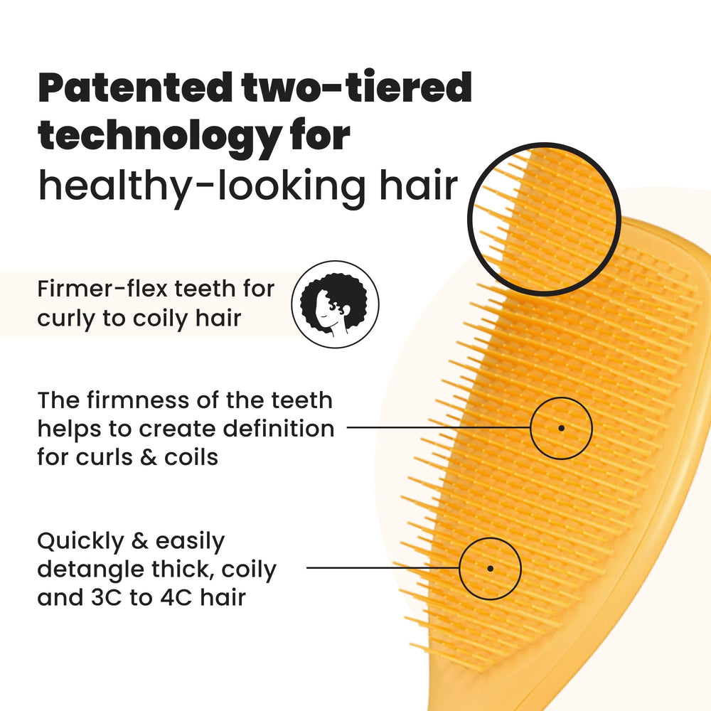 Tangle Teezer teeth-detail close-up showing two-tiered design for detangling curls