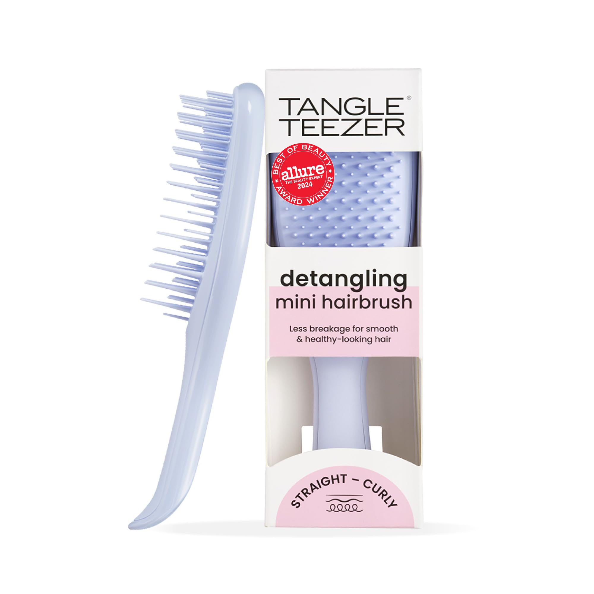 Tangle Teezer Ultimate Detangler digital lavender close-up shows flexible teeth for knot-free detangling.