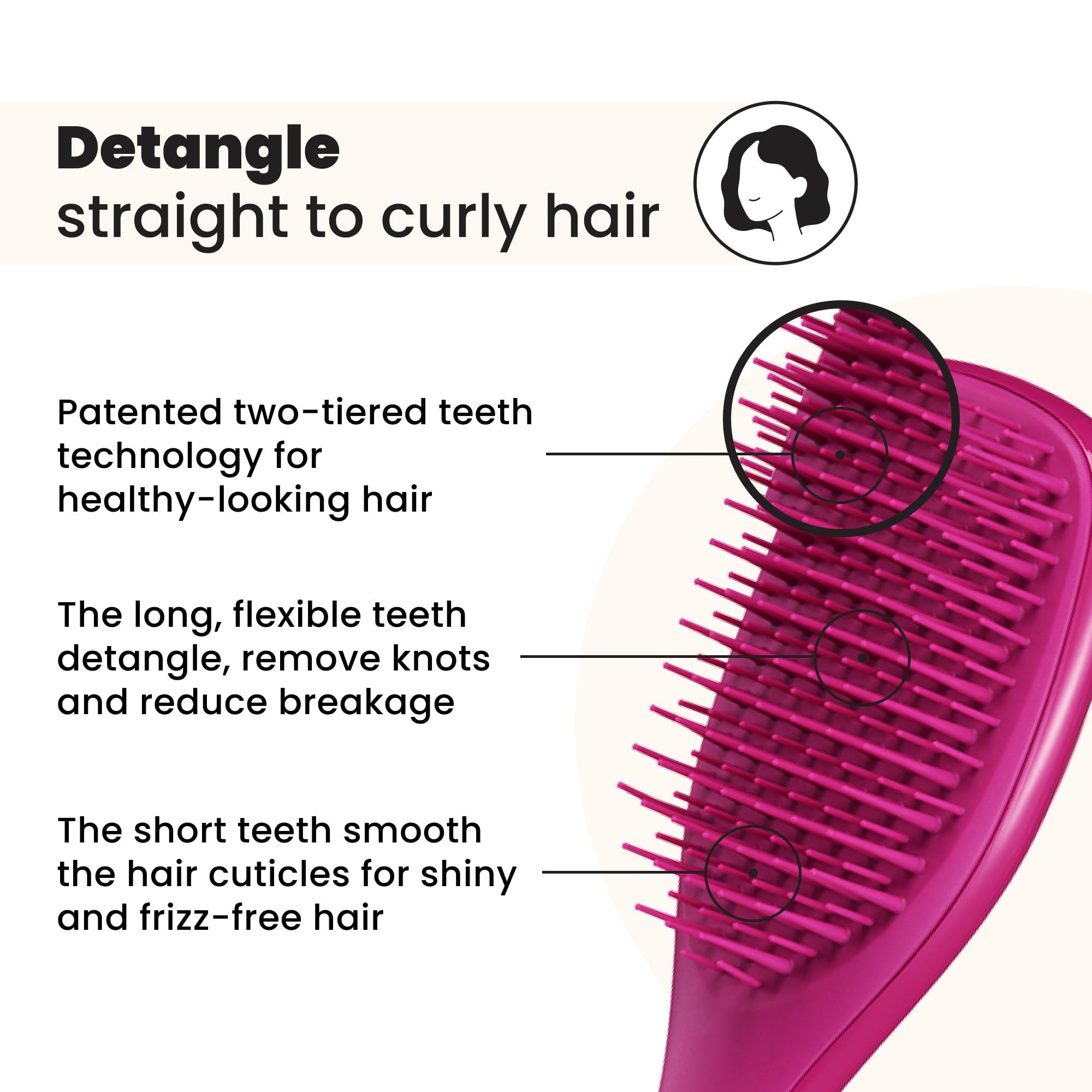 Close-up of two-tiered teeth on Tangle Teezer Ultimate Detangler for gentle detangling