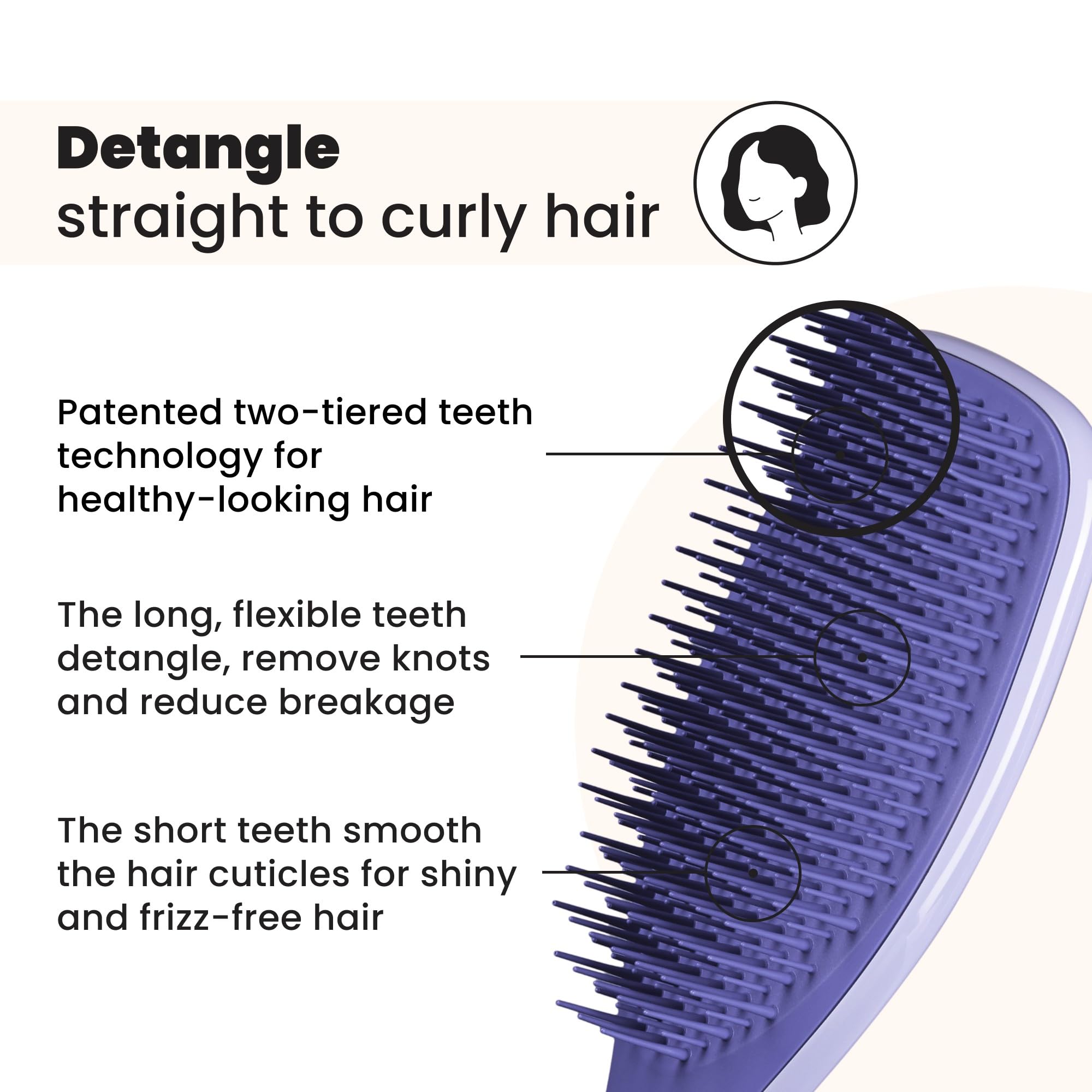 Tangle Teezer Lilac handle shot highlighting comfortable grip and easy detangling.