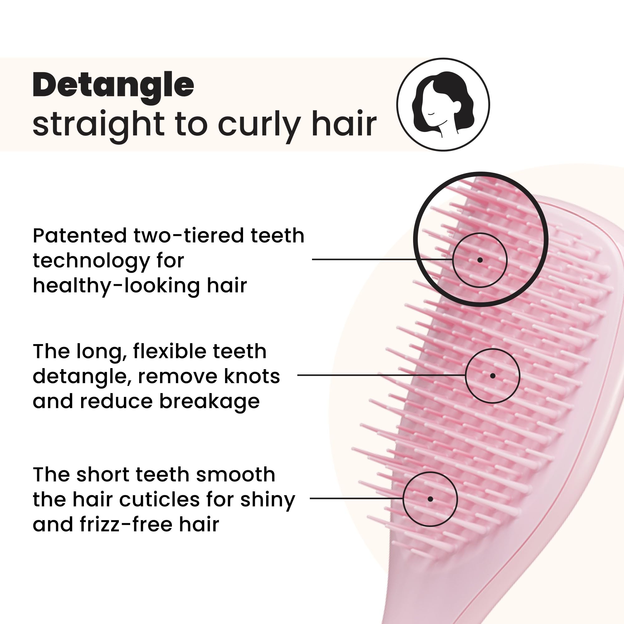 Tangle Teezer Ultimate Detangler Millennial Pink side view showing compact travel design for all hair types