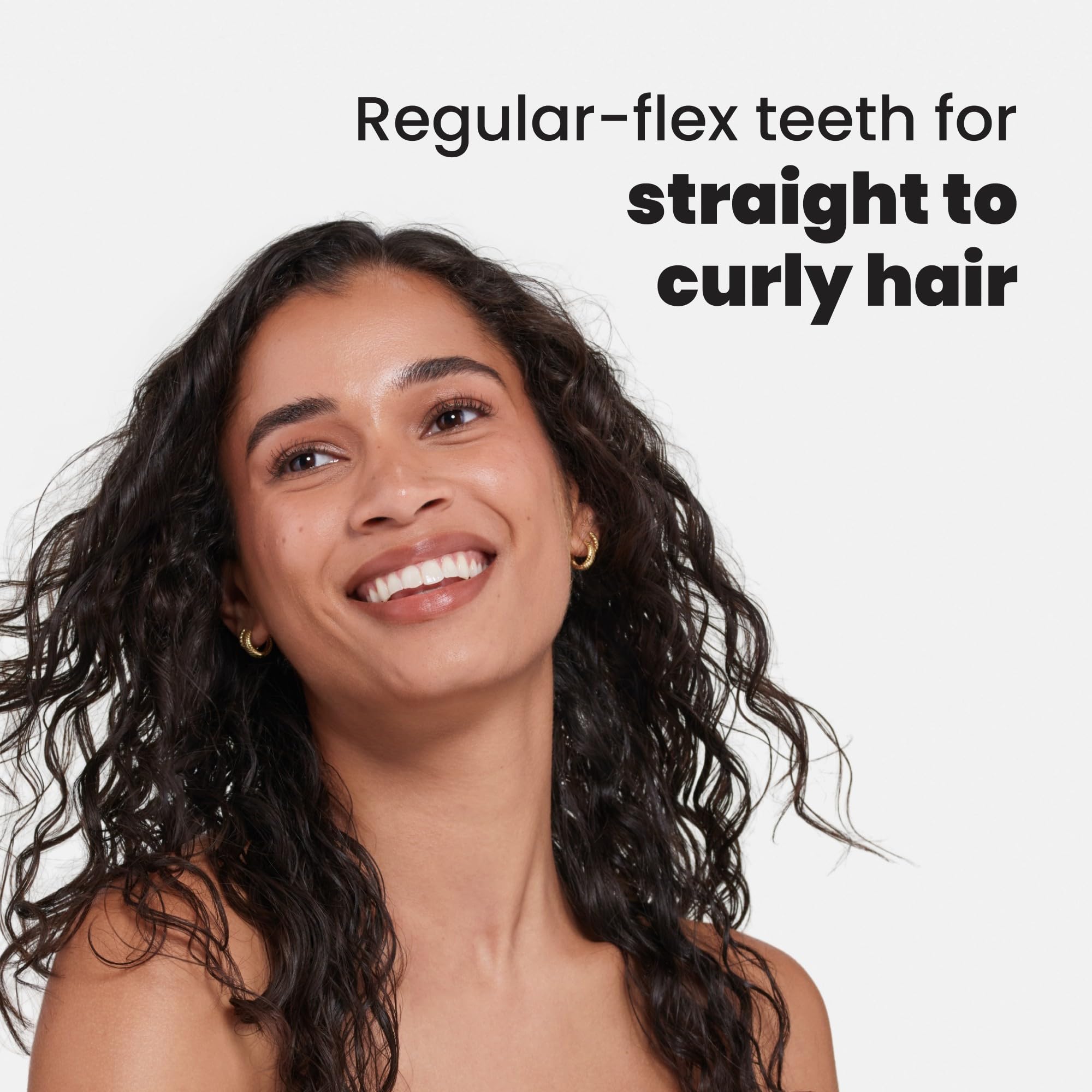Tangle Teezer two-tiered teeth close-up demonstrates detangling plus smoothing action.