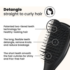Tangle Teezer Ultimate Detangler two-tier teeth demonstrate knot removal.