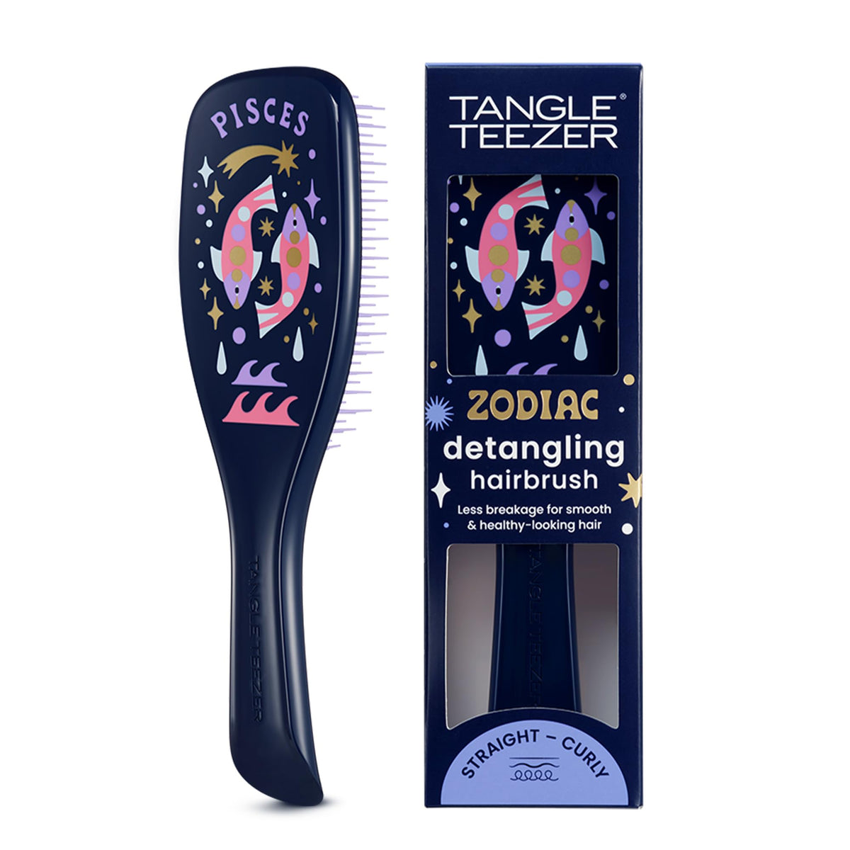 Tangle Teezer Zodiac Pisces detangler front view enables gentle detangling for knot-free styling.