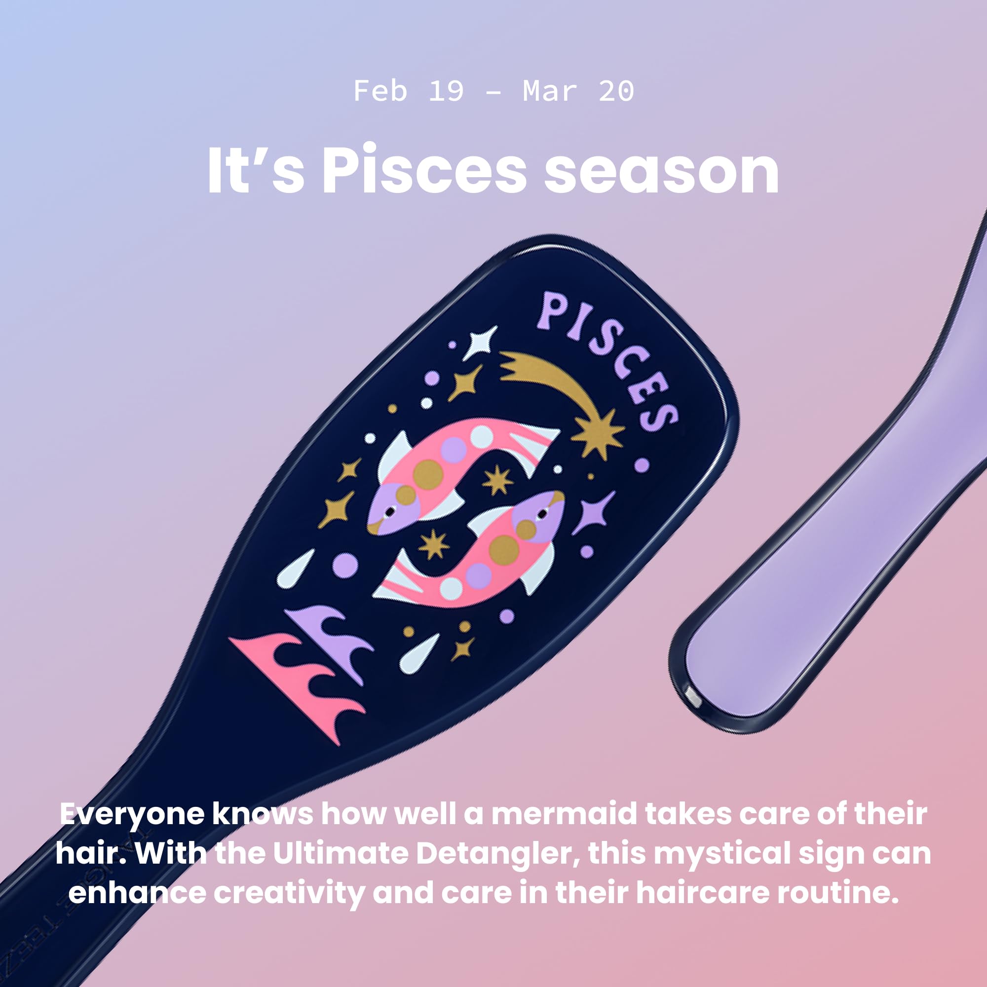 Tangle Teezer Zodiac Pisces detangler wet-use focuses on even product distribution.