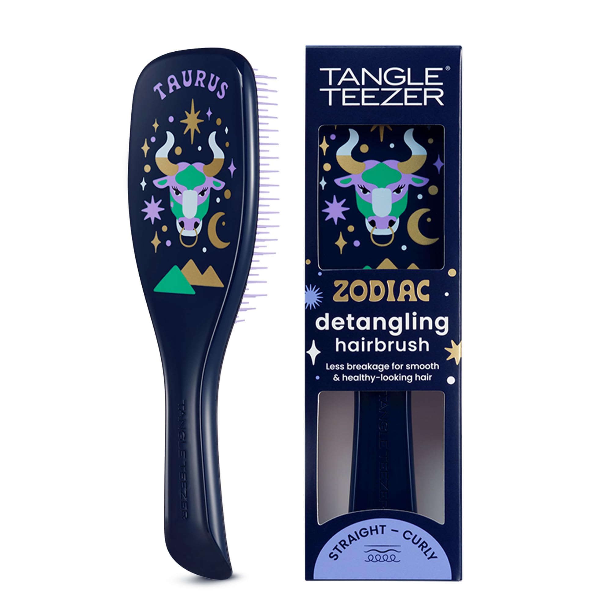Tangle Teezer Zodiac Taurus two-tier teeth close-up showing knot-free detangling.