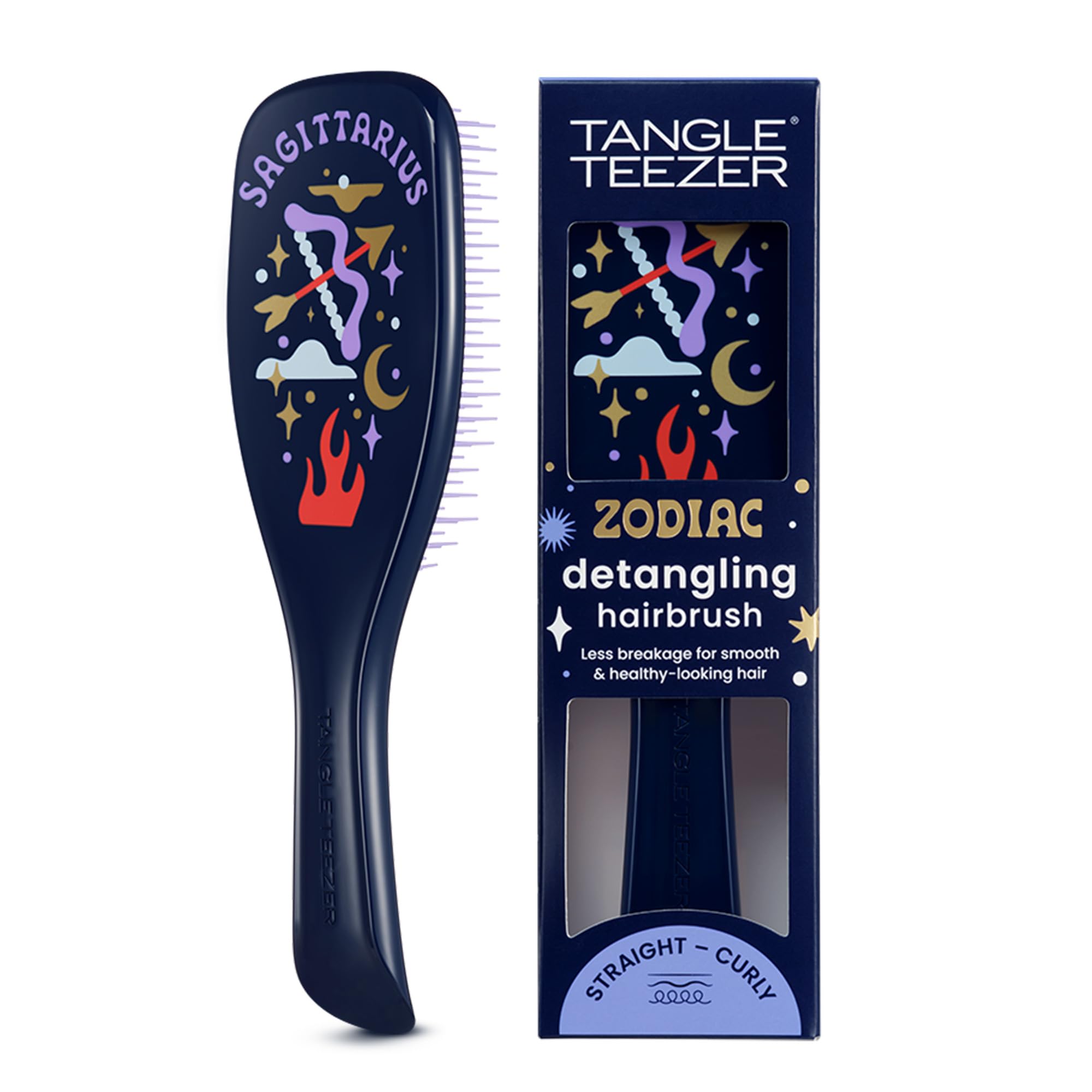 Tangle Teezer Zodiac Ultimate Detangler Sagittarius artwork for gentle detangling across hair types.
